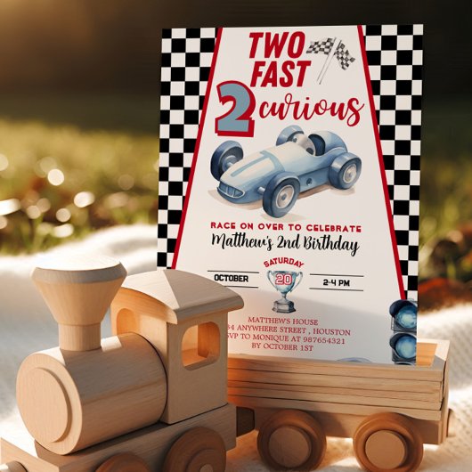 Two Fast 2nd birthday Boy Racer Invitation Kaart