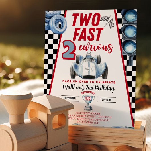 Two Fast 2nd birthday Boy Racing Car Invitation
