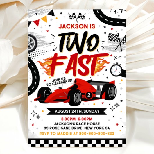 Two Fast Birthday Invitation, Race Car Invitation