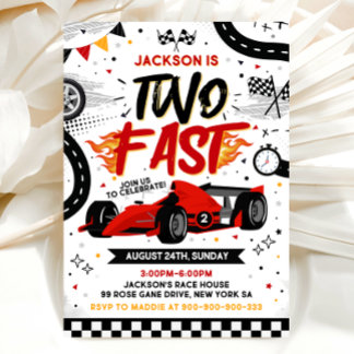 Two Fast Birthday Invitation, Race Car Invitation Kaart