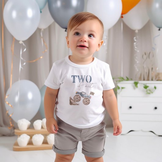 TWO Fast Dusty Blue Monster Truck Birthday T shirt