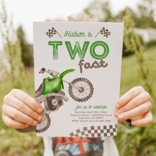 Two Fast Green Dirt Bike Invitation