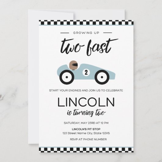Two Fast Race Car Birthday Invitation (Devant)