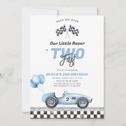 Two Fast Race Car Boy 2nd Birthday Invitation (Devant)