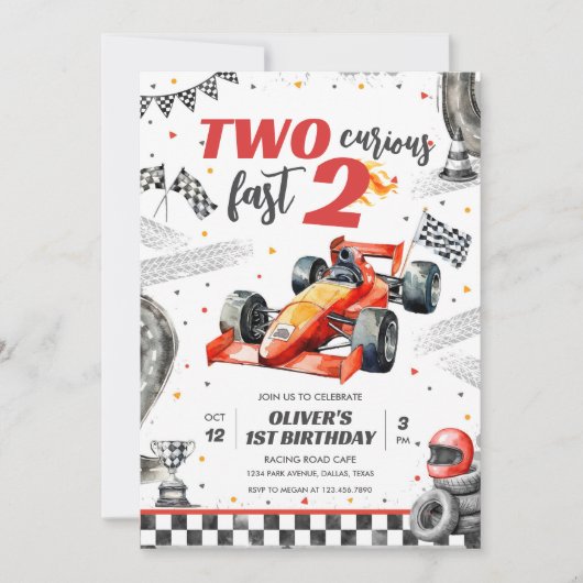 Two Fast Race Car Boy 2nd Birthday Invitation (Devant)
