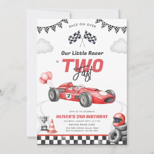Two Fast Race Car Boy 2nd Birthday Invitation (Devant)
