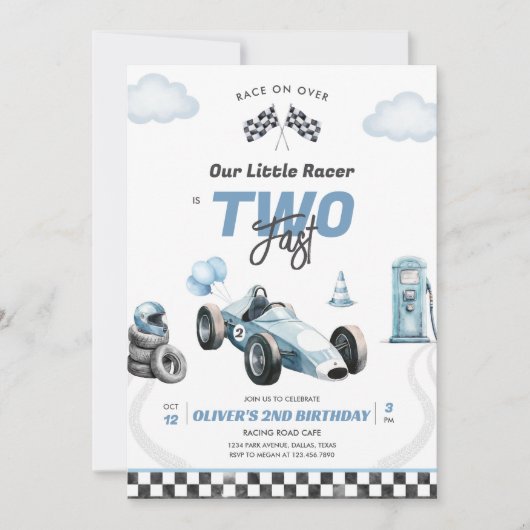 Two Fast Race Car Boy 2nd Birthday Invitation (Devant)