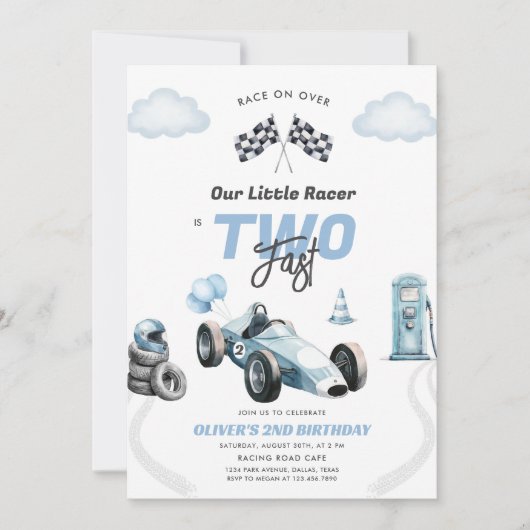Two Fast Race Car Boy 2nd Birthday Invitation (Devant)