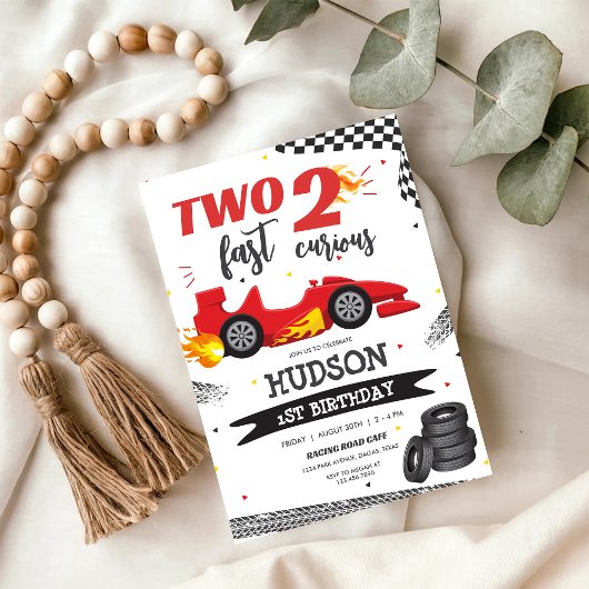 Two Fast Race Car Boy 2nd Birthday Invitation