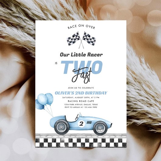 Two Fast Race Car Boy 2nd Birthday Invitation
