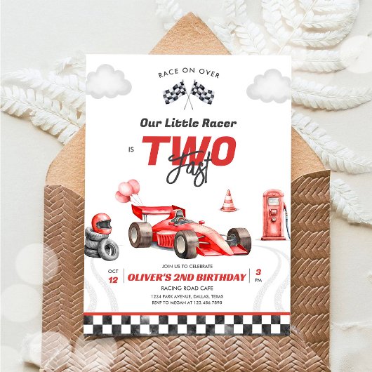 Two Fast Race Car Boy 2nd Birthday Invitation