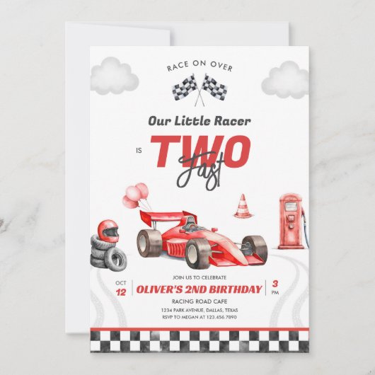 Two Fast Race Car Boy 2nd Birthday Invitation (Devant)