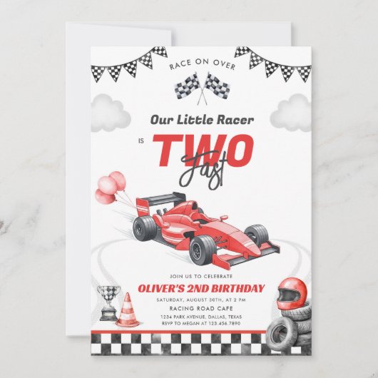 Two Fast Race Car Boy 2nd Birthday Invitation (Devant)