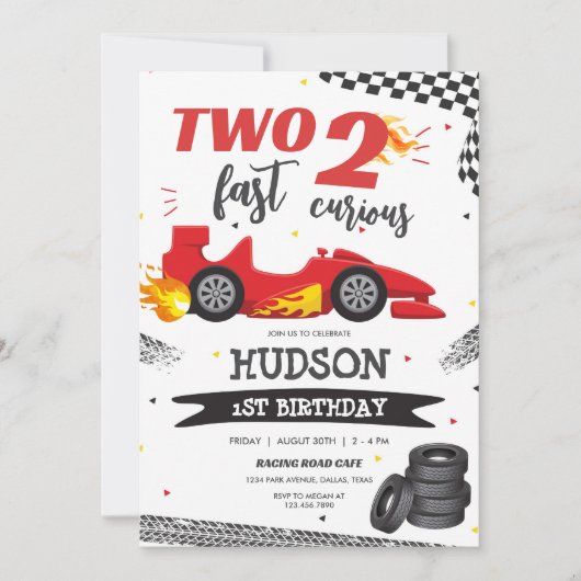 Two Fast Race Car Boy 2nd Birthday Invitation (Devant)