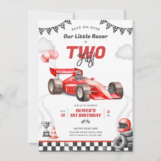 Two Fast Race Car Boy 2nd Birthday Invitation Kaart (Voorkant)