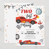 Two Fast Race Car Boy 2nd Birthday Invitation Kaart (Voorkant / Achterkant)