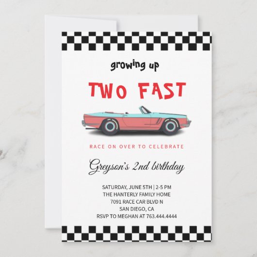 "Two Fast! Uitnodiging voor 2e verjaardagsfeestje  (Voorkant)