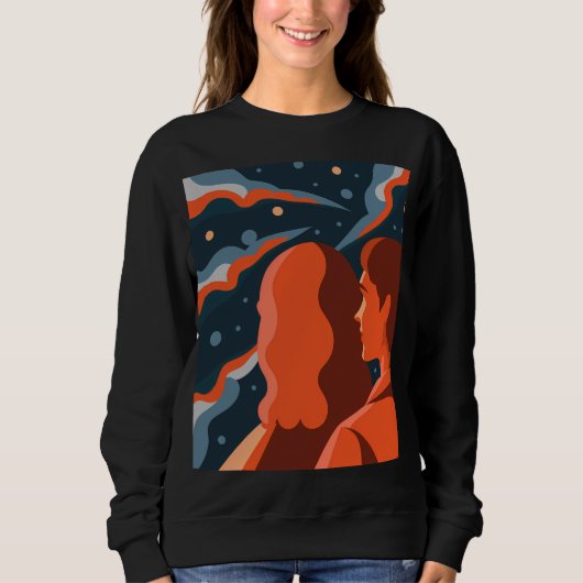 Two Figures Contemplating an Abstract Cosmic Scene Trui (Voorkant)