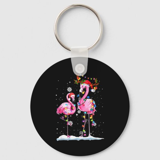 Two Flamingo With Santa Hat And Lights Merry Chris Sleutelhanger (Voorkant)