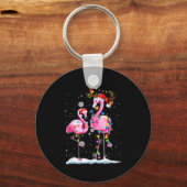 Two Flamingo With Santa Hat And Lights Merry Chris Sleutelhanger (Voorkant)