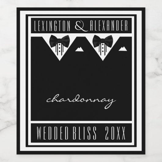 Two Grooms Tuxedo en Bow Stropdassen Zwart-wit Wijn Etiket (Enkel label)
