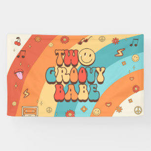 Two Groovy Babe Retro Rainbow 2nd Birthday Party Spandoek