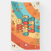 Two Groovy Babe Retro Rainbow 2nd Birthday Party Spandoek (Verticaal)