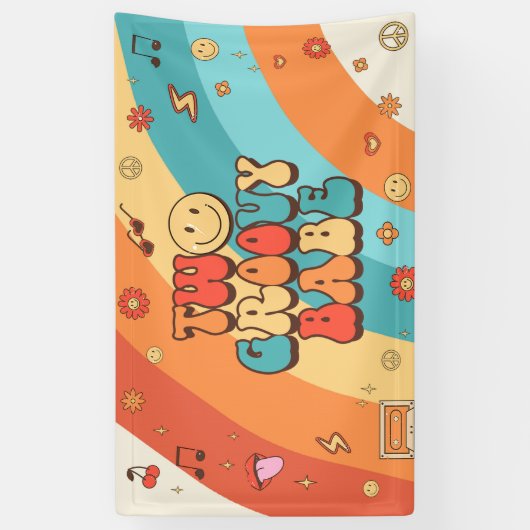 Two Groovy Babe Retro Rainbow 2nd Birthday Party Spandoek (Verticaal)