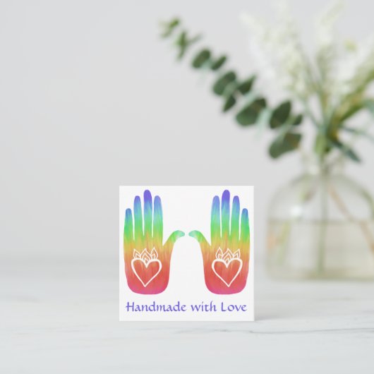Two Hands Hearts Hamsa Rainbow aangepaste QR-code Vierkante Visitekaartje (Staand voorkant)