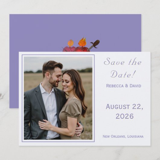 Two Hearts Catholic Flat Save The Date Card (Voorkant / Achterkant)