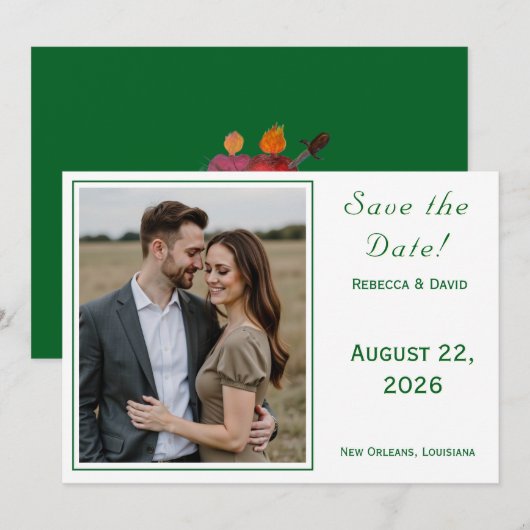 Two Hearts Catholic Flat Save The Date Card (Devant / Derrière)