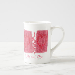 TWO HEARTS KNIT Tasse en porcelaine fine + Texte