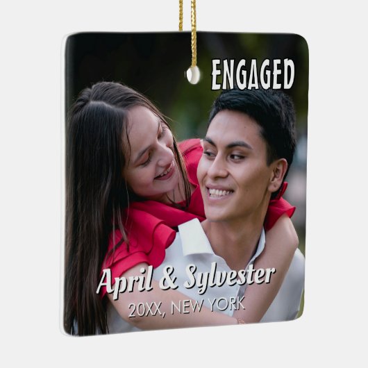 Two Hearts One Love Personalized Engagement Photo  Keramisch Ornament (Rechts)
