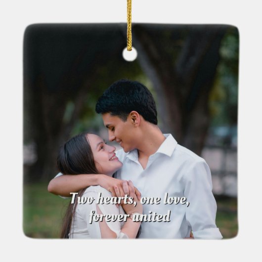 Two Hearts One Love Personalized Engagement Photo  Keramisch Ornament (Achterkant)