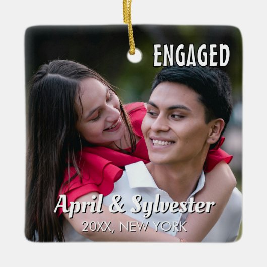 Two Hearts One Love Personalized Engagement Photo  Keramisch Ornament (Voorkant)