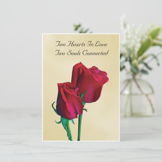 Two Hearts Two Souls Roos bruiloft uitnodiging (Staand voorkant)