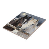 Two Horses on a Snowy Farm Under the Moon Tegeltje (Zijkant)