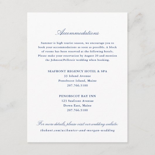 Two Hotels Wedding Insert Card - Penobscot Informatiekaartje (Voorkant)