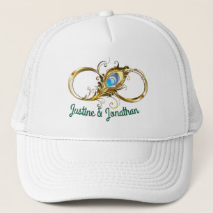 Two Joined Golden Peacock Wedding Bands Trucker Pet