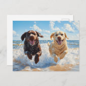 Two Labrador Retrievers on Beach Briefkaart (Voorkant / Achterkant)