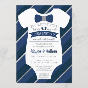 Two Little Feet Baby shower Invitation, Bow Stropd Kaart