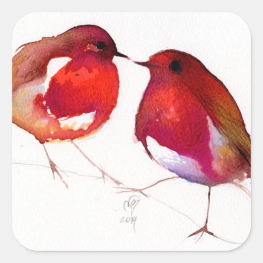 Two Little Ink Birds 2014 Vierkante Sticker (Voorkant)