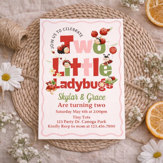Two Little Ladybugs Birthday Invitation – Twins 2n