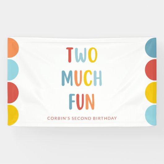 Two Much Fun 2nd Birthday Party Banner (Horizontaal)