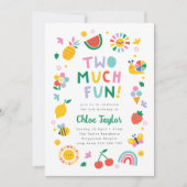 Two Much Fun Invite, Girls Second Birthday  Kaart (Voorkant)