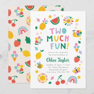 Two Much Fun Invite, Girls Second Birthday  Kaart