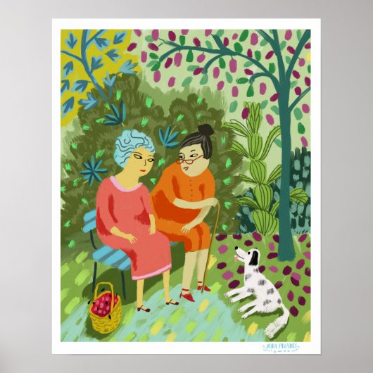 two old ladies chatting on a bench poster (Voorkant)