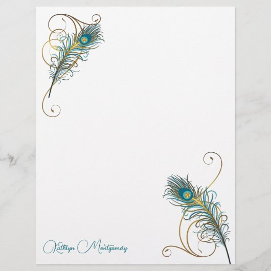 Two Peacock Feathers and Golden Swirls with Teal (Voorkant)