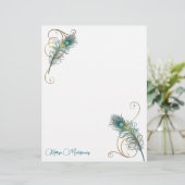 Two Peacock Feathers and Golden Swirls with Teal (Staand voorkant)