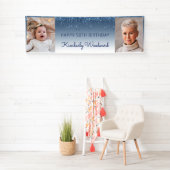 Two Photo Blue Dripping Glitter 50th Birthday Spandoek (Insitu)